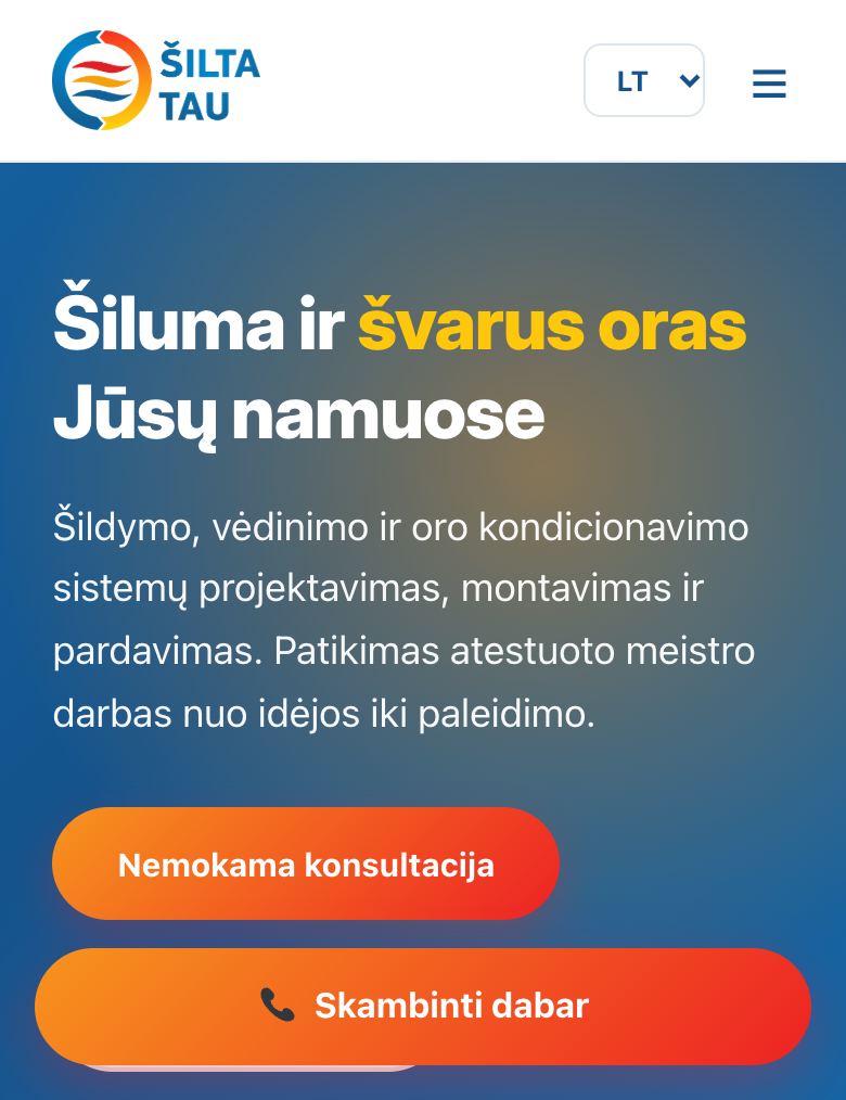 Šilta tau svetainė telefone